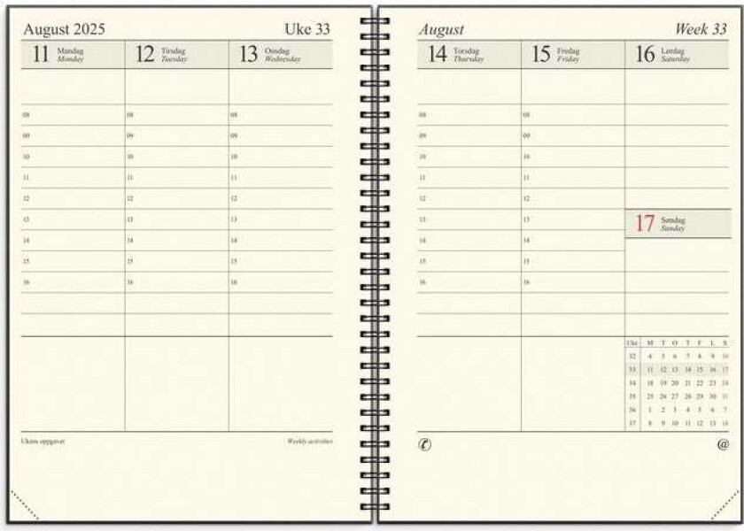 Sjefskalender Grieg A4 spiral 2025 sort