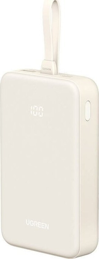 20000Mah Power Bank With Built-In Cable White