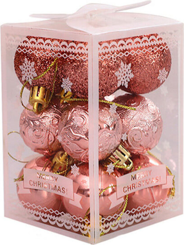 Julekuler, Trepynt, Knusefrie Klassiske Julekuler, Julekranspynt Rosa Gull 1 stk