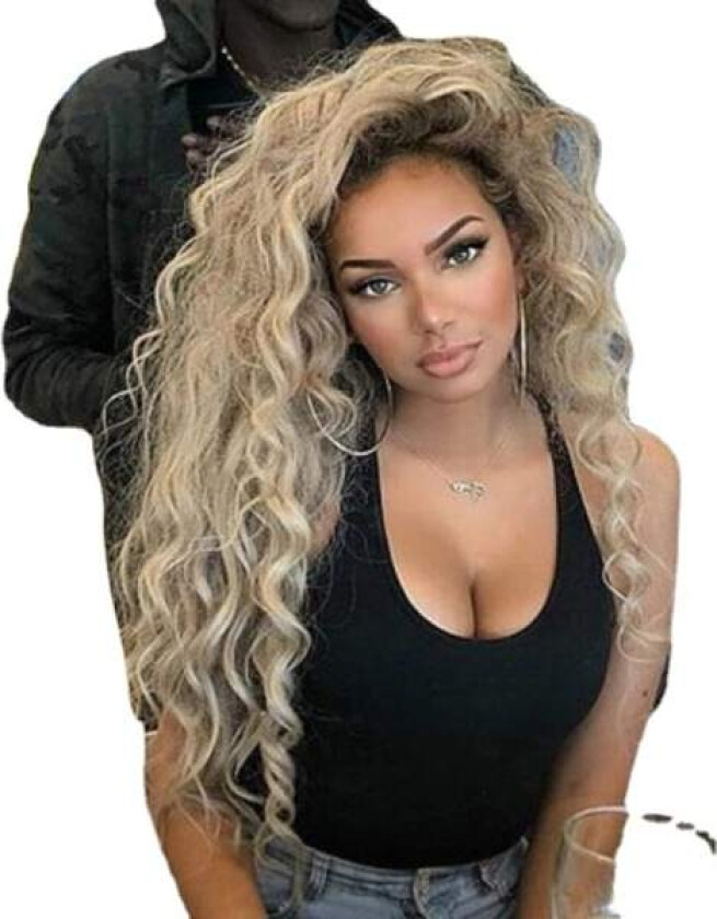 Lang krøllete bølget parykk blond parykk for kvinner Ombre blond krøllete parykk løs