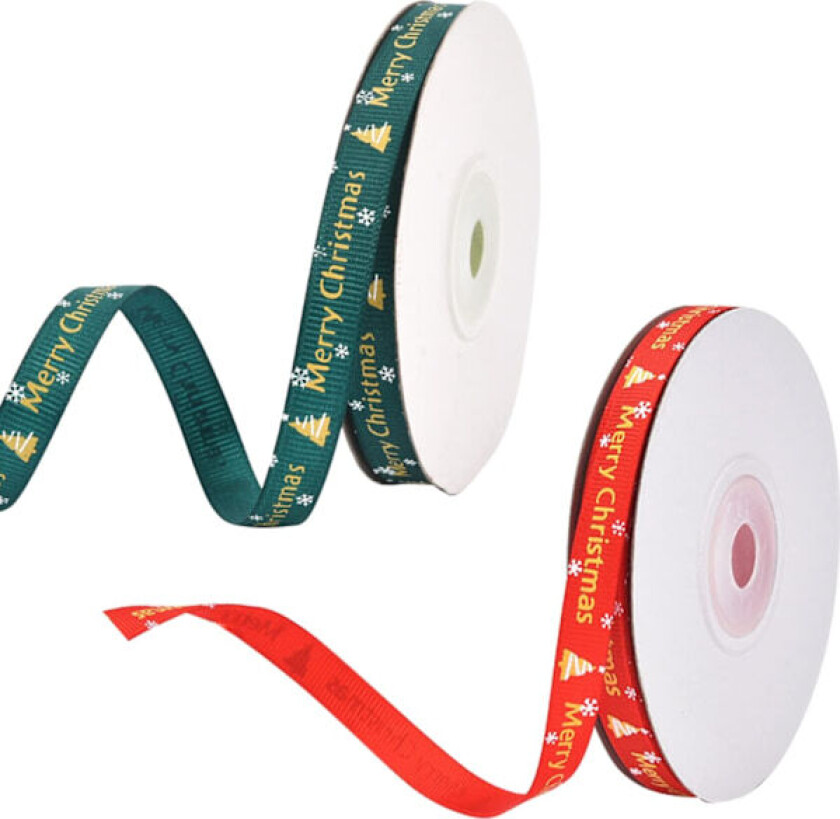Julebånd, Satengbånd Gavebånd, 2 Ruller Bånd til Gaveinnpakking, Jule Satengbånd, Juleinnpakkingsbånd, Julebånd for