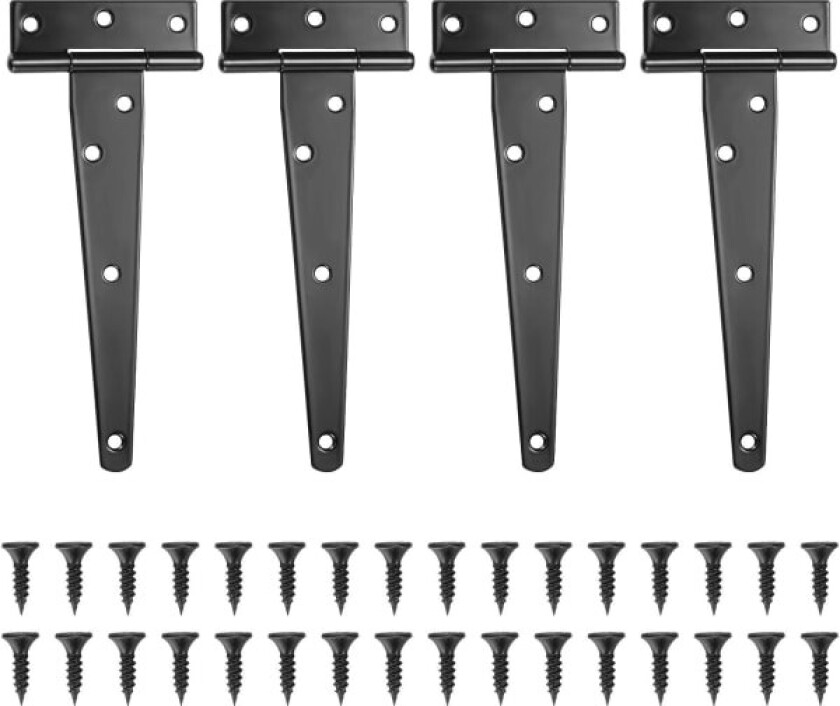 Set med 4 T-hengsler, svart låvedørs hengsel, dørhengsel, rustfritt