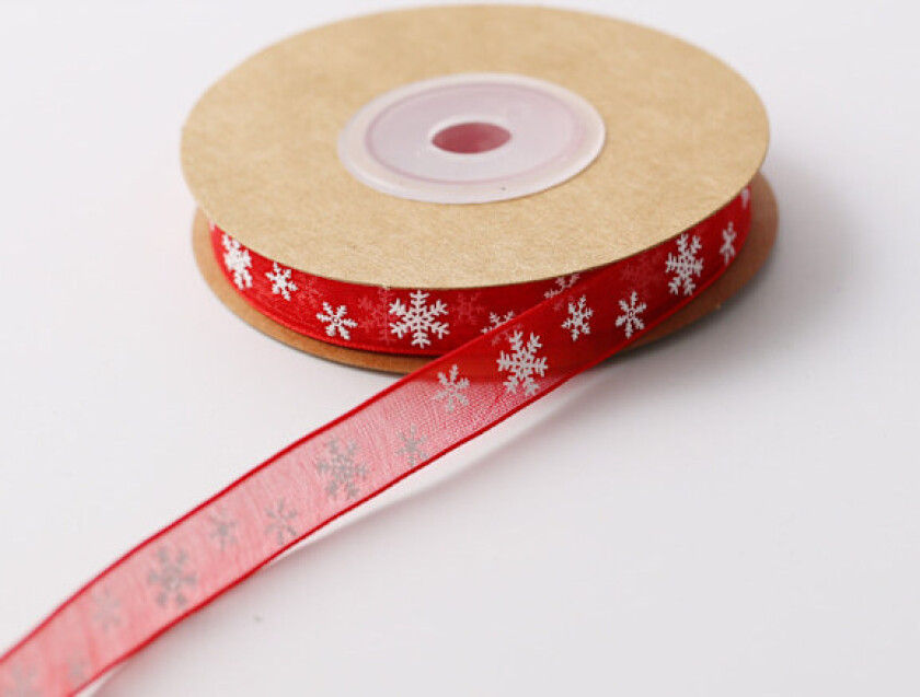 Julebånd, 1 cm × 10 m Gavebånd, Rød Julebånd, Gaveinnpakningsbånd, Julebånd, Juledekorasjon, Rød Snøfnugg Bånd, Jul