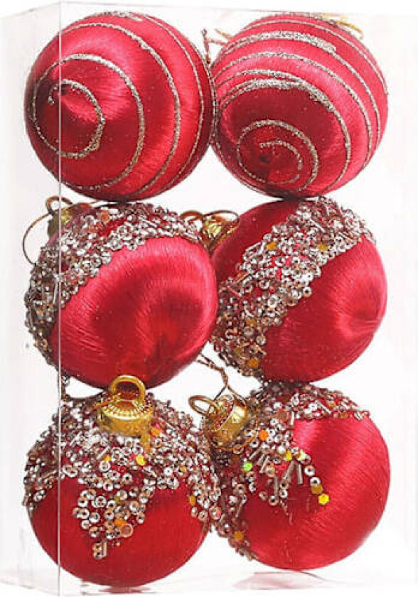 Julepynt, Julekuler, 6 stk Hvite Juletrærpynt, Hengekuler Julekuler red