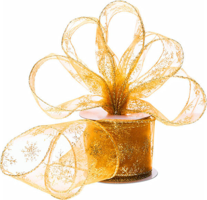 Gull Organza Gavebånd - 10m x 6.3cm Rød Kablet Julebånd