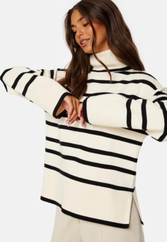 Saba LS Rollneck Pullover Birch Stripes:Black XL