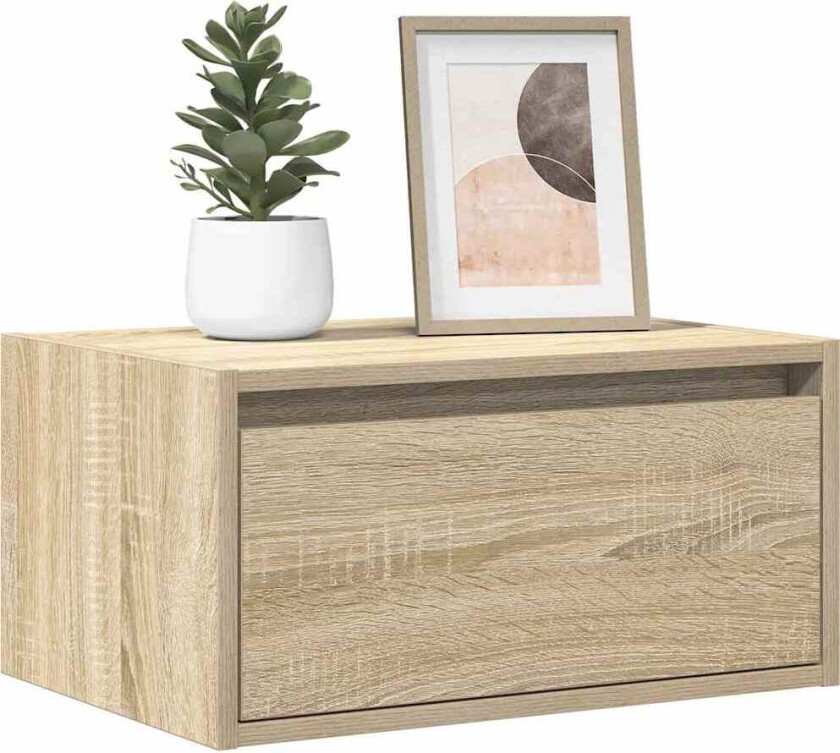 Vegghengt nattbord med LED-lys sonoma eik