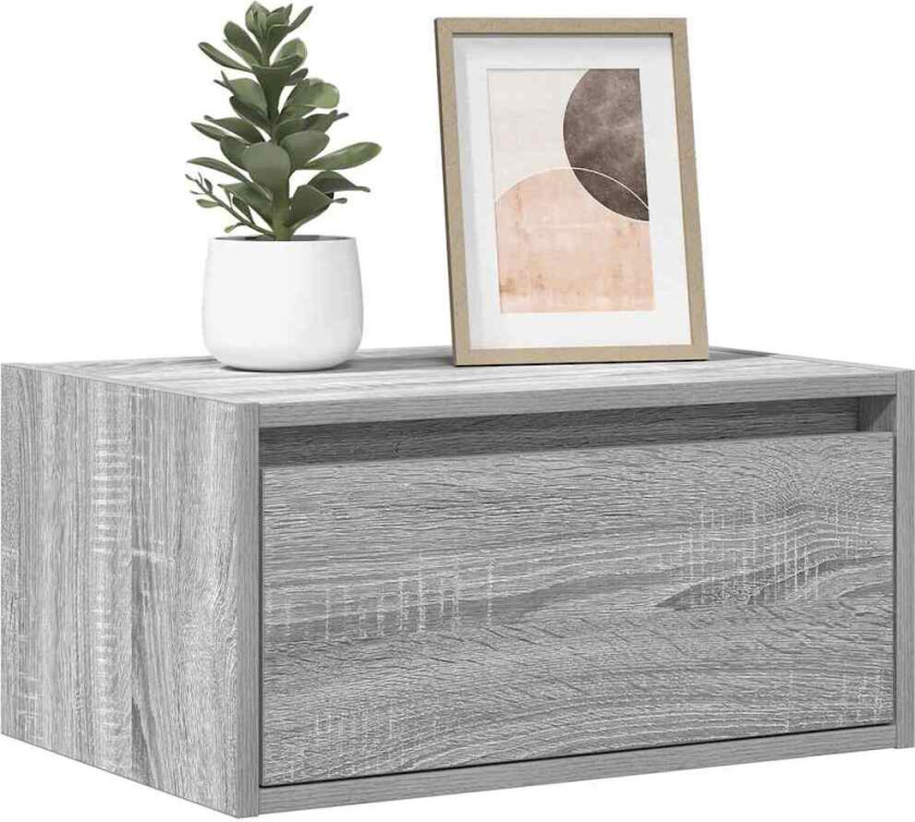 Vegghengte nattbord med LED-lys 2 stk grå sonoma