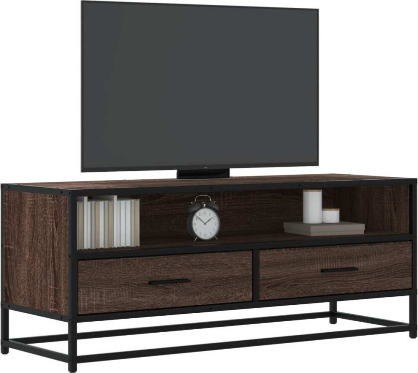 TV-benk brun eik 100x34,5x40 cm konstruert tre og metall