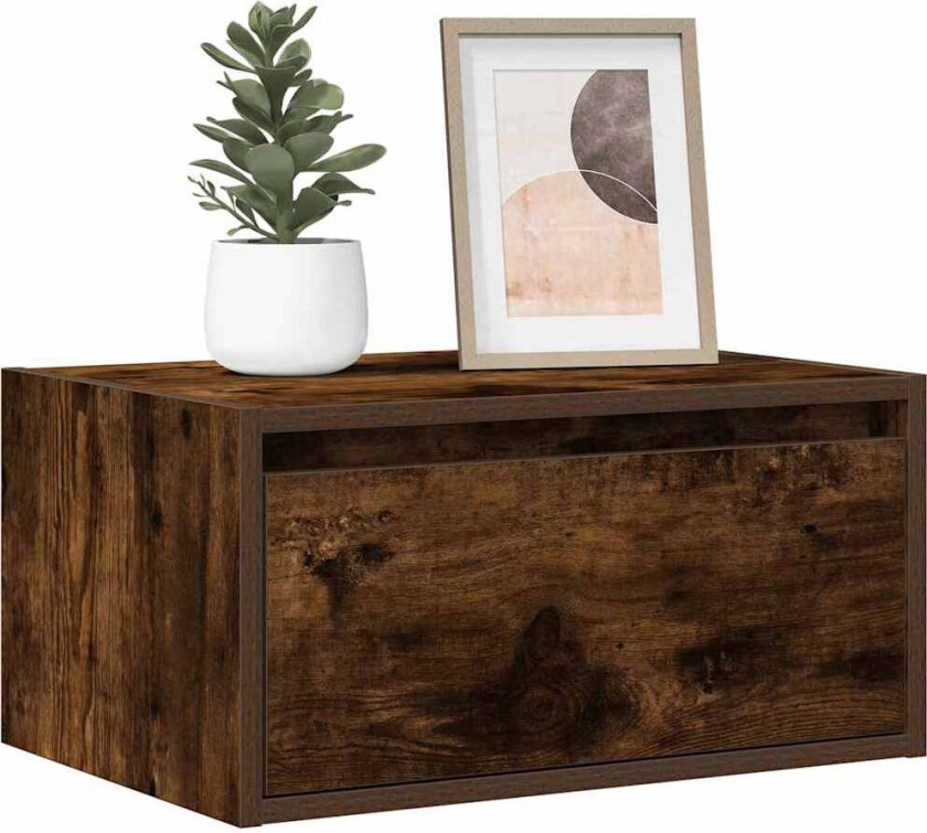 Vegghengt nattbord med LED-lys røkt eik