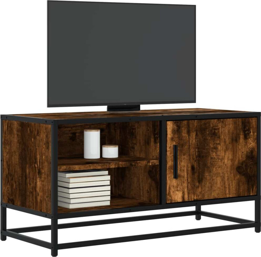TV-benk røkt eik 80x34,5x40 cm konstruert tre og metall