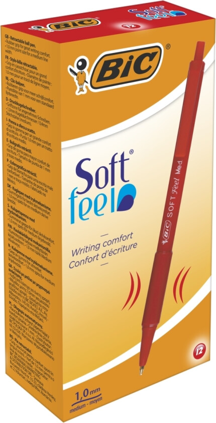 Bic Soft Feel Clic - Kulepenn - Rød - 1 Mm - Medium - Retraktil (En Pakke 12)