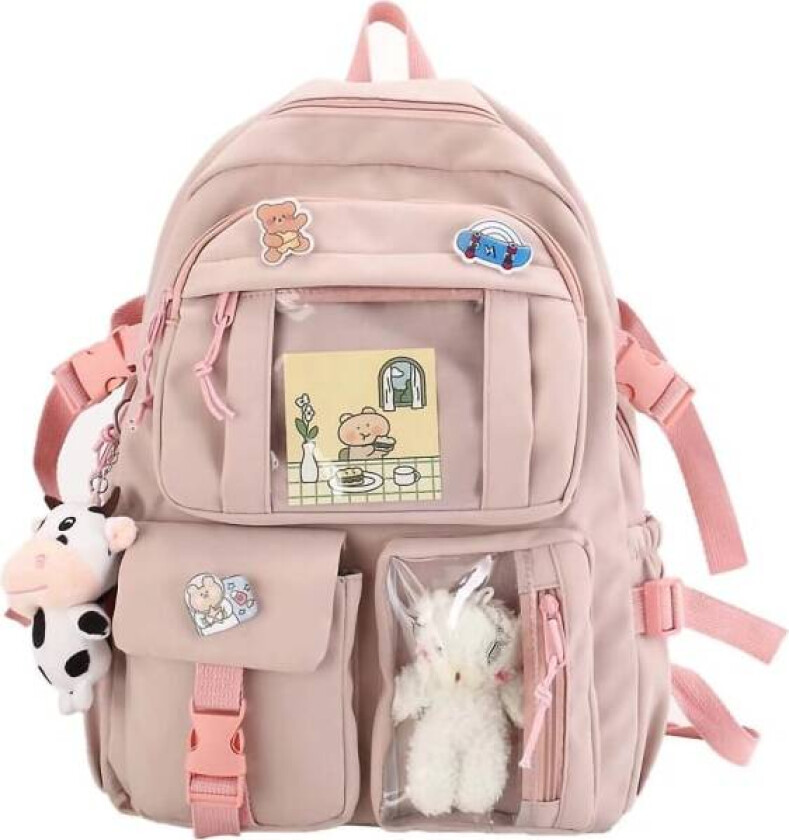 Kawaii Ryggsekk Med Søt Plysj-Hengende Smykke Og Kawaii Pins, Estetisk Ryggsekk Søt Kawaii Ryggsekk Til Skole (FMY)