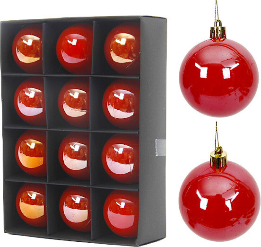 12 stk 2,4 tommer røde julekuler, julepynt til juletreet, julepynt, julekuler, julepyntsett, jul, rød