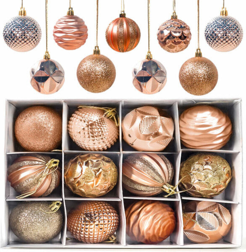 Julekuler, 12 stk julepynt ornamenter, julekuler matt og blank glitrende juletre kuler 6CM, gull Gold