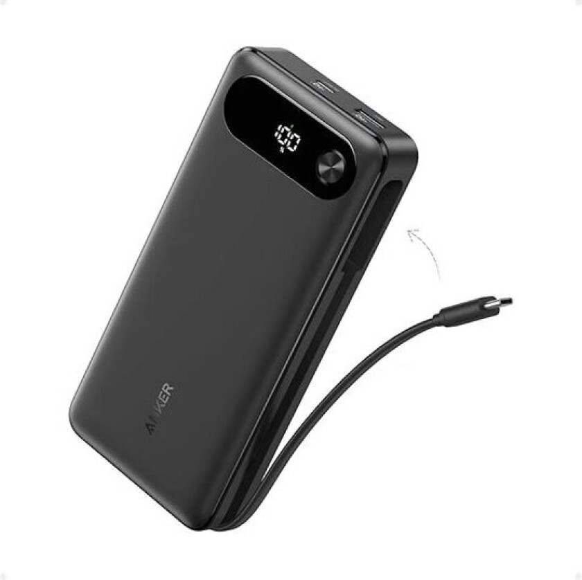 Anker - Strømbank - Built-In Usb-C Cable - 20000 Mah - 87 Watt - Iq 3.0 - 3 Utgangskontakter (2 X Usb-C, Usb)