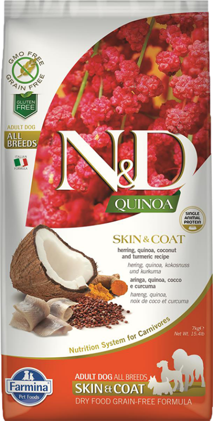 N&D Dog Quinoa Skin & Coat Herring Adult Tørrfôr til hund 7 kg