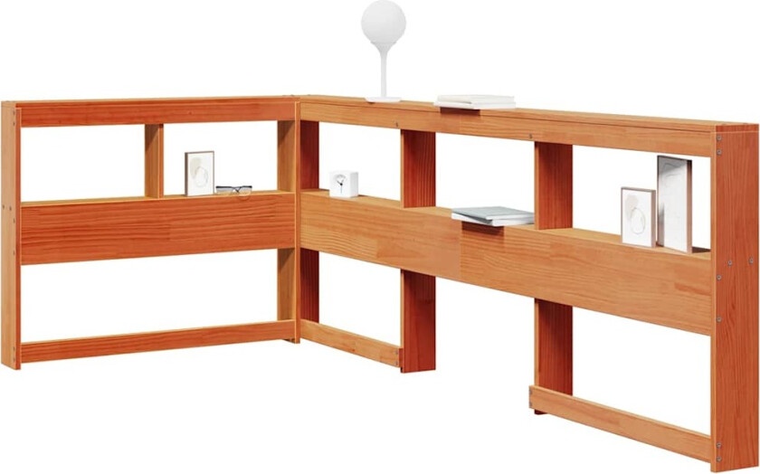 Bokhylle sengegavl L-formet voksbrun 80 cm heltre furu