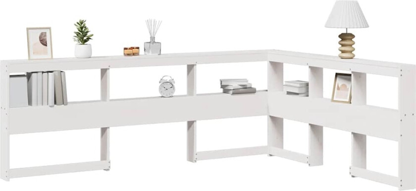 Bokhylle sengegavl L-formet hvit 140 cm heltre furu
