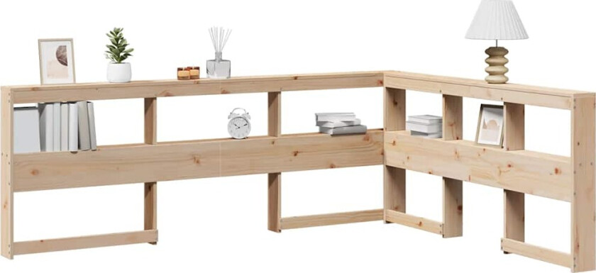 Bokhylle sengegavl L-formet 160 cm heltre furu