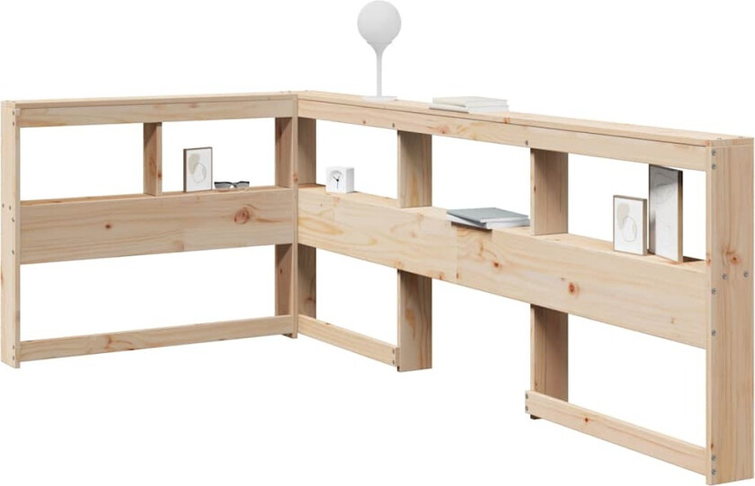 Bokhylle sengegavl L-formet 90 cm heltre furu