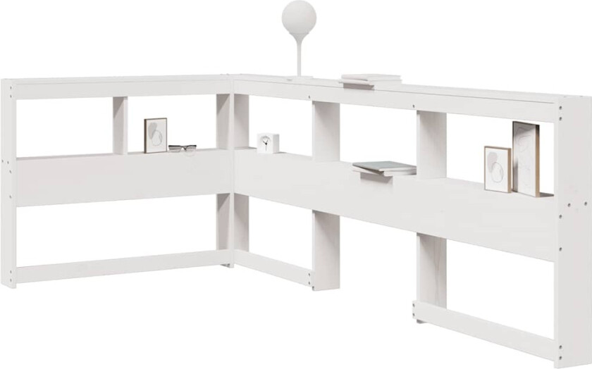 Bokhylle sengegavl L-formet hvit 90 cm heltre furu