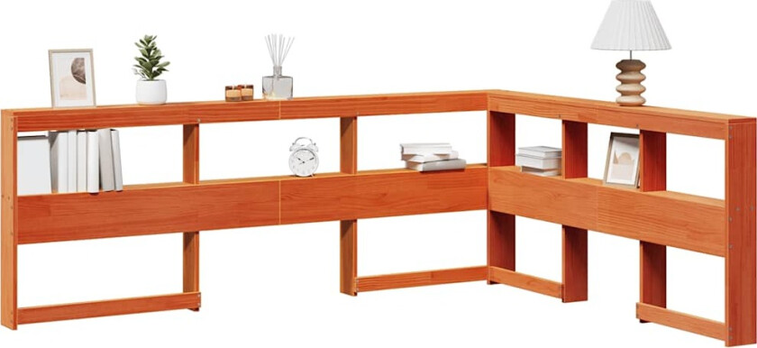 Bokhylle sengegavl L-formet voksbrun 140 cm heltre furu