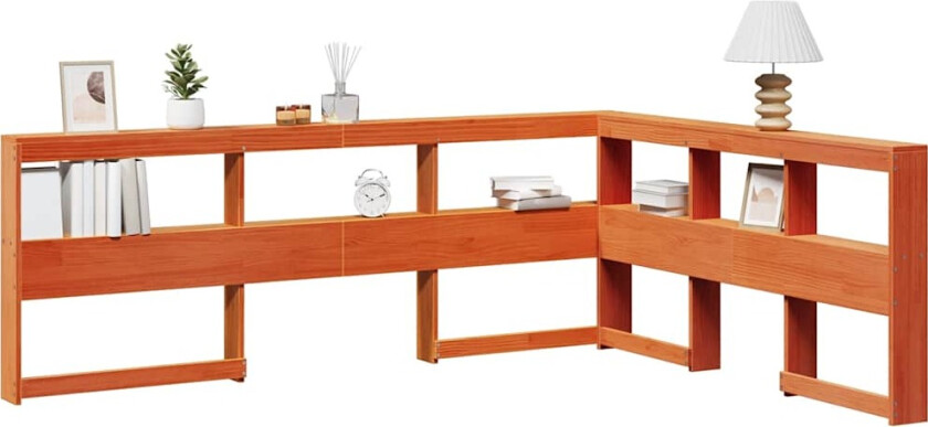 Bokhylle sengegavl L-formet voksbrun 140 cm heltre furu