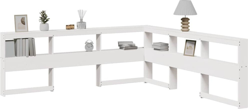 Bokhylle sengegavl L-formet hvit 200 cm heltre furu