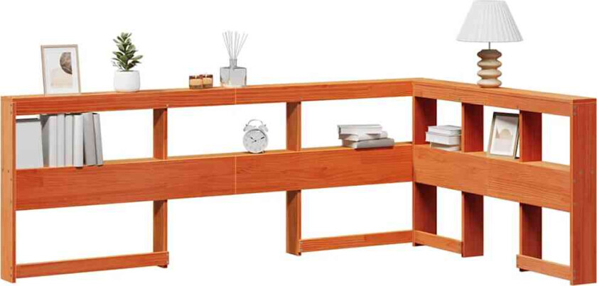 Bokhylle sengegavl L-formet voksbrun 120 cm heltre furu