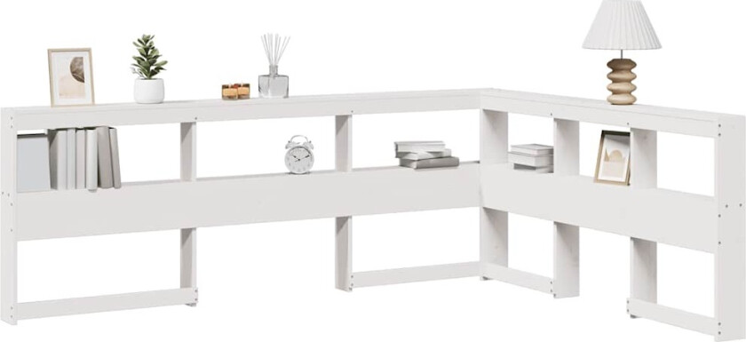Bokhylle sengegavl L-formet hvit 140 cm heltre furu