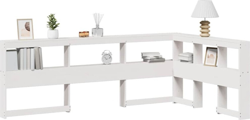 Bokhylle sengegavl L-formet hvit 120 cm heltre furu