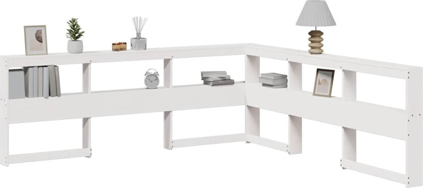 Bokhylle sengegavl L-formet hvit 180 cm heltre furu