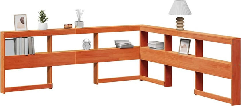 Bokhylle sengegavl L-formet voksbrun 200 cm heltre furu