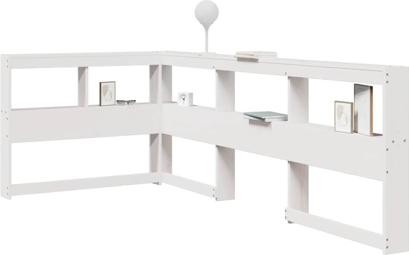 Bokhylle sengegavl L-formet hvit 75 cm heltre furu