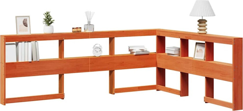 Bokhylle sengegavl L-formet voksbrun 200 cm heltre furu