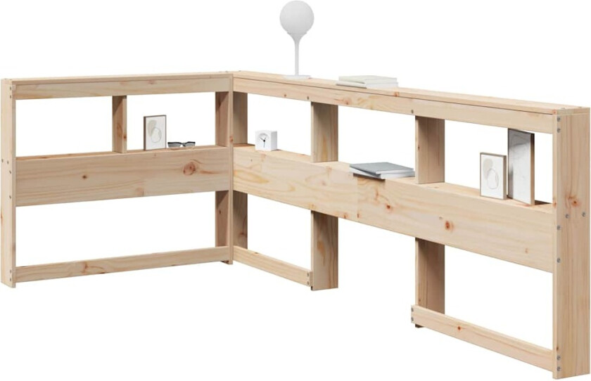 Bokhylle sengegavl L-formet 75 cm heltre furu