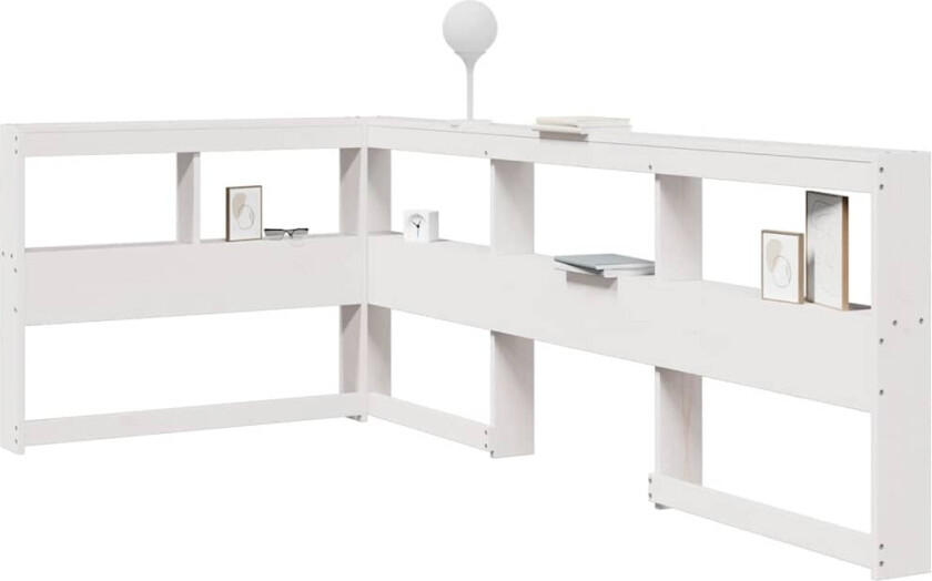 Bokhylle sengegavl L-formet hvit 90 cm heltre furu