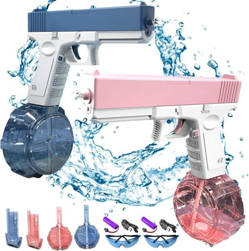 2-pakke automatisk elektrisk vannpistol med en knapp sommerfestleker - Blue and pink