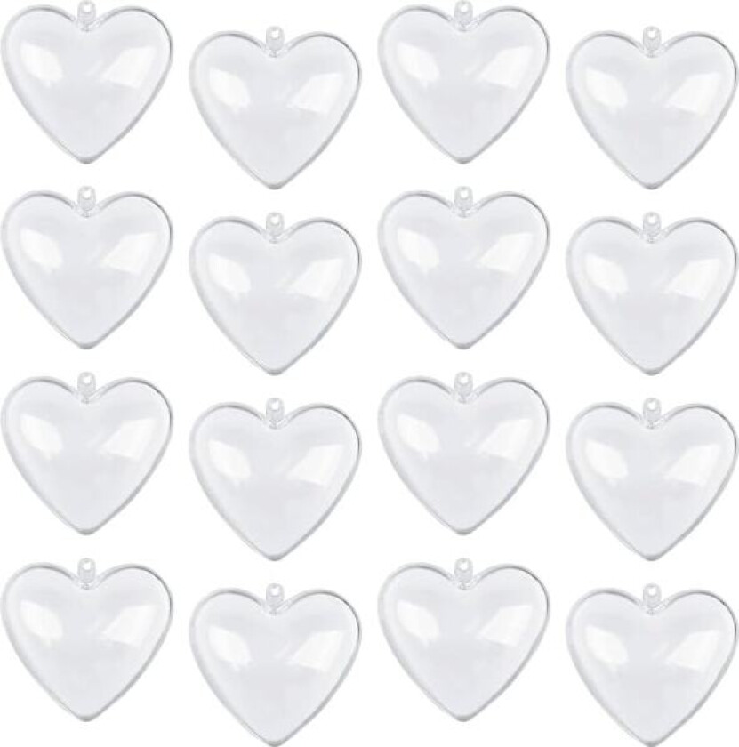 Sett med 20 gjennomsiktige hjerteformede julekuler
