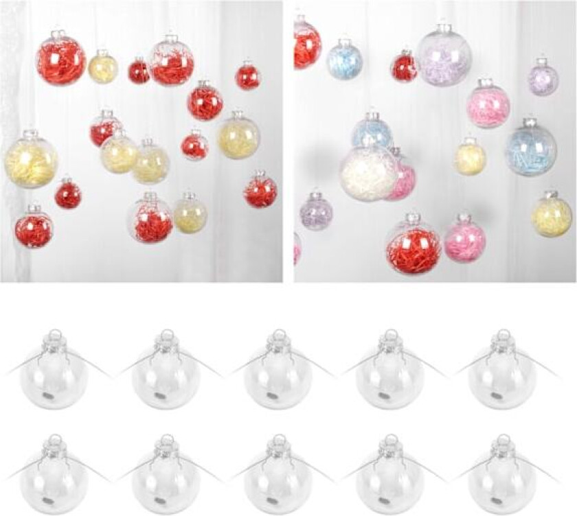 10 stk/sett Dekorative Hengende Kule Gjenbrukbar Fyllbar Transparent Julekule for Feriefest 8cm