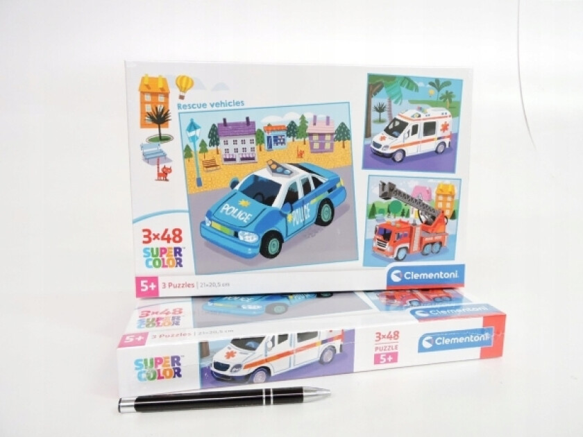 Puzzle 3X48el Supercolor Firkantet Redningskjøretøy. Utrykningskjøretøy 25318