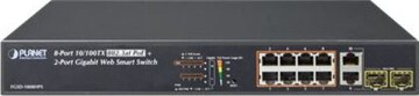 Planet Fgsd-1008Hps - Switch - Smart - 8 X 10/100 (Poe+) + 2 X Kombo-Gigabit Sfp - Stasjonær - Poe+ (125 W)