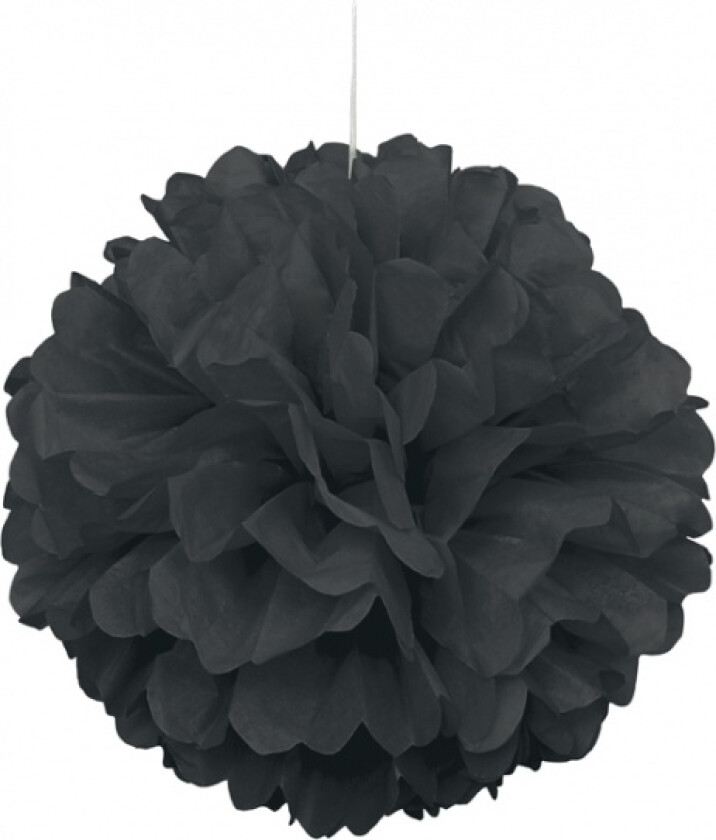 Svart rund papirkule til dekor/oppheng, ca 40cm