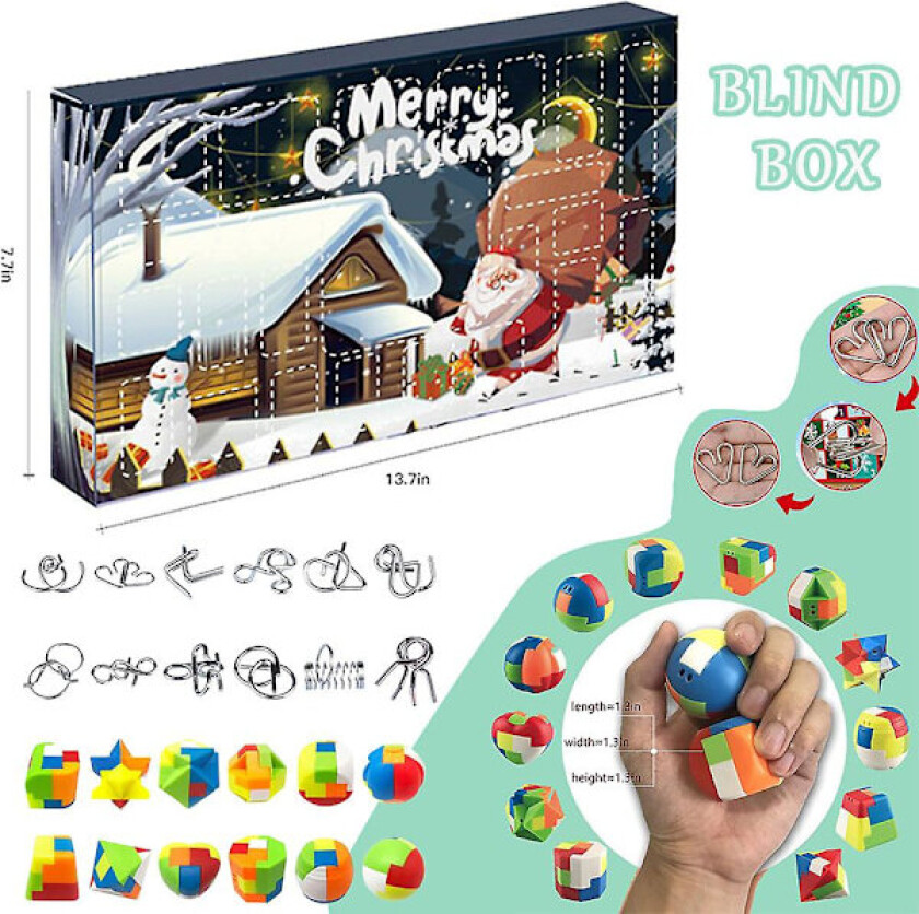 Julekalender med hjernepuslespill 2023 - Julegave med nedtelling, blindboks, store utfordringer, leker for barn 1