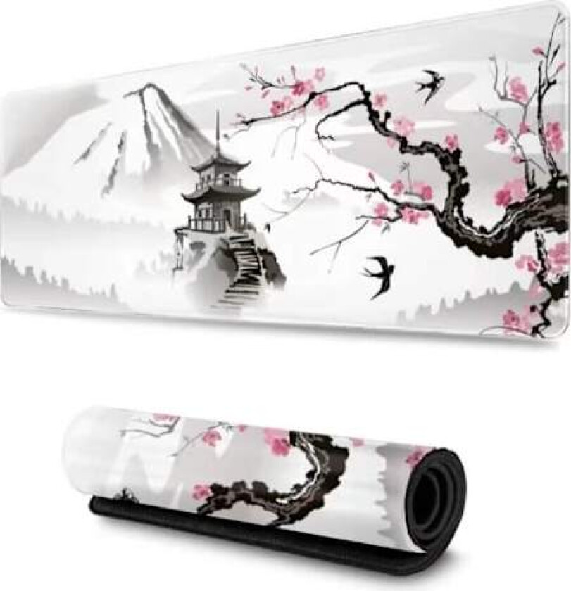 Japansk Kirsebærblomst Hvit Spillmusmatte Xl Utvidet Stor Musmatte Skrivebordspute Sydd Kanter Musmatte 31.5 X 11.8 Inch G 2528