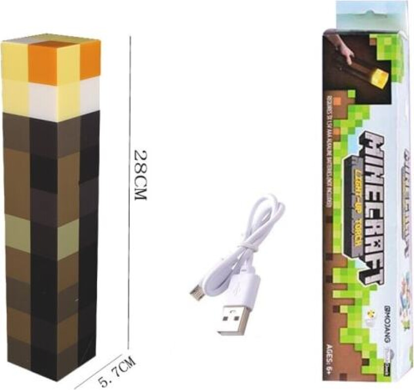 Minecraft Brownstone Torch - 28 cm LED Nattlampe - USB C