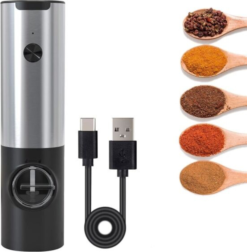 USB Elektrisk Salt Pepper Kvern Grinder Automatisk Tyngdekraft Shakers Oppladbar AU(sølv)