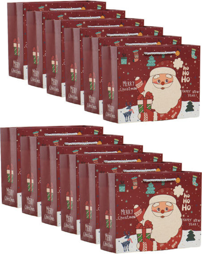 12 stk søte nisse-elg tote bag papirpose tykk horisontal gavepose juleferie gavepose