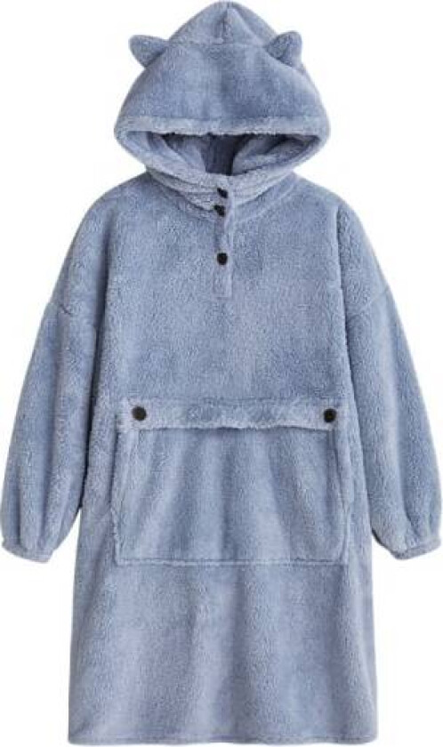 Mub- Stor morgenkåpe-genser pledd med hette for utendørs og innendørs, varm TV-pledd hettegenser pledd Foggy blue L
